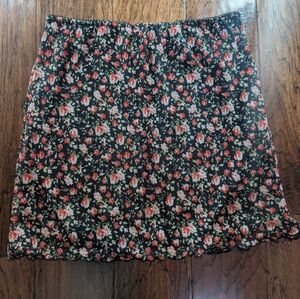 Urban Outfitters Black Floral Slip Skirt with Lettuce Hem